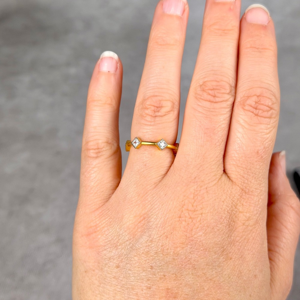 Freida Rothman Gold Tone Cubic Zirconia Geometric Stackable Ring Size 5.75 - Picture 7 of 7